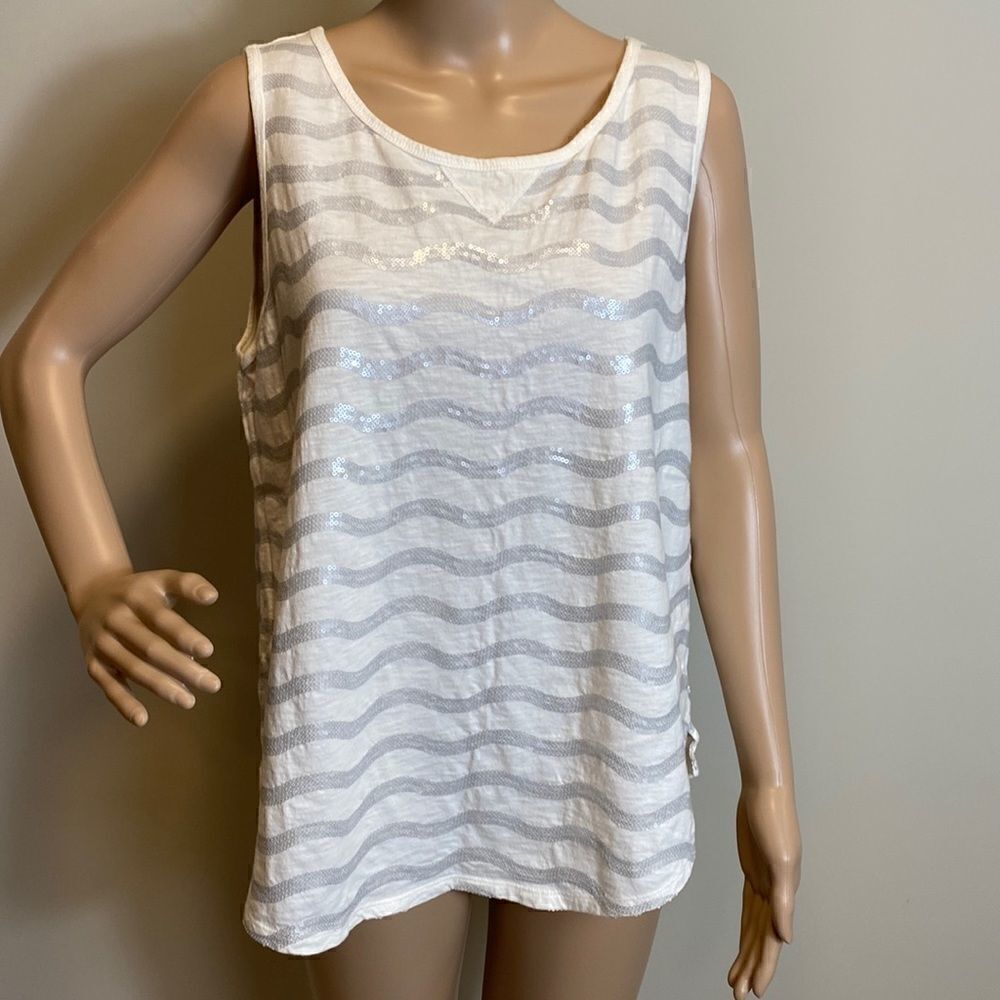 Anthropologie White sequined sleeveless self tie cotton top size M